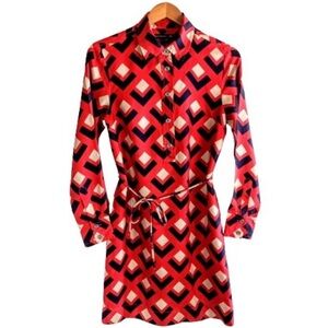 Geometric print silk shirt dress
